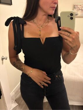 Free People Black Tie-Shoulder Sweetheart Bodysuit